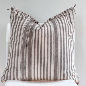 Brown Tan Tribal Hemp Hand Woven Striped Natural Dye Color Hmong Pillow Cover