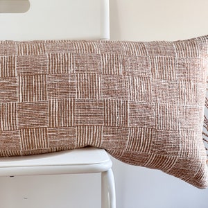 Handwoven Hemp Lumbar Pillow Cover: Boho Farmhouse Fringed Pillow