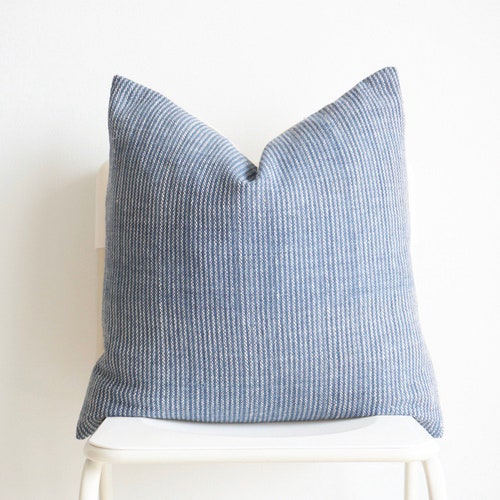 Blue Cream Striped Woven Pillow Cover Etsy