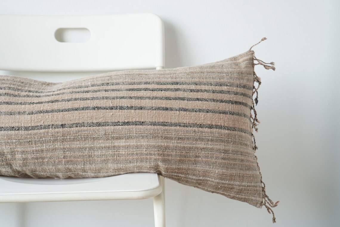 Hand Woven Natural Color Lumbar Pillow Cover Etsy