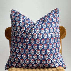 Block Print Pillow Cover: Floral Botanical Design, 20&quot; x 20&quot;