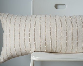 Off white sage green striped Hand Woven Lumbar Pillow Cover