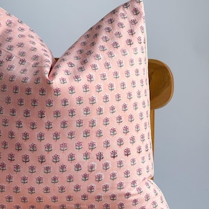 Block Print Pillow Cover: Floral Botanical Design, Natural Dyed Batik