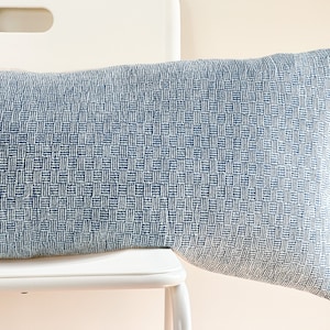 Faded Blue dyed indigo Woven lumbar Pillow Cover 004