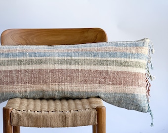 Neutral Lumbar Pillow Cover for Sofa, Textured Boho Cushion, Minimalist Beige Throw Pillow for Couch & Bed 14”x36”