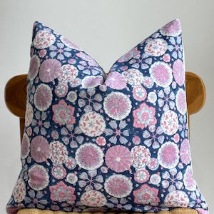 Block Print Pillow Cover: Floral Botanical Design, Natural Dyed Batik