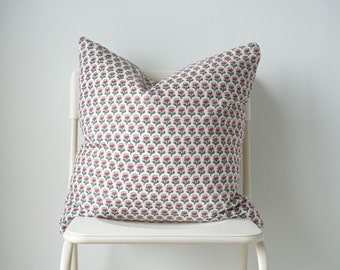 Block Print Pillow Cover: Floral Batik, Ethnic Farmhouse Decor