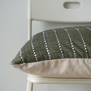 Olive Green Striped Pillow, Green Pillow, Home Decor, Decorative Pillow, Christmas Decor image 4