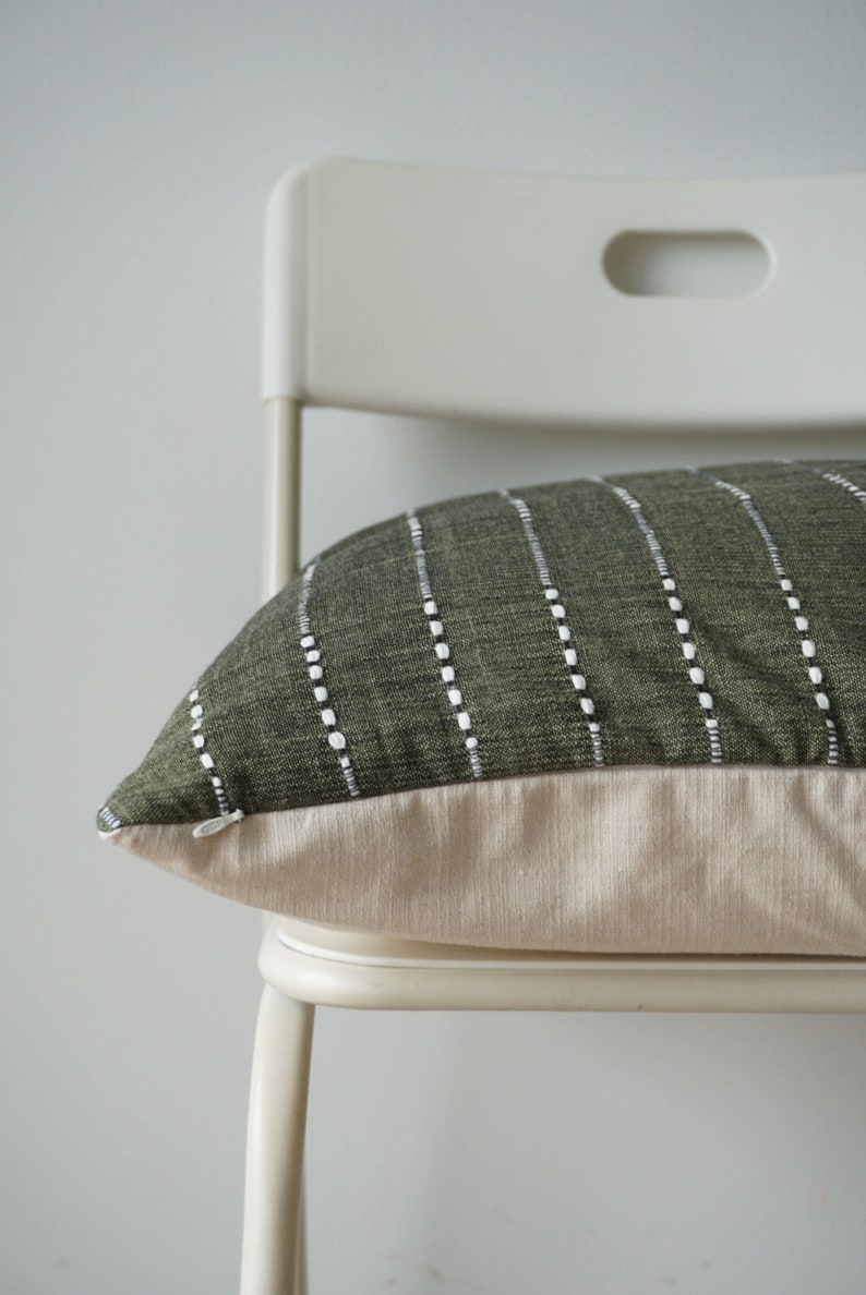 Olive Green Striped Pillow, Green Pillow, Home Decor, Decorative Pillow, Christmas Decor image 4