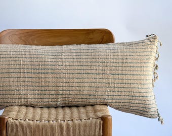 Neutral Lumbar Pillow Cover for Sofa, Textured Boho Cushion, Minimalist Beige Throw Pillow for Couch & Bed 14”x36”