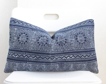 Hmong Blue Batik indigo Lumbar Pillow Cover CL