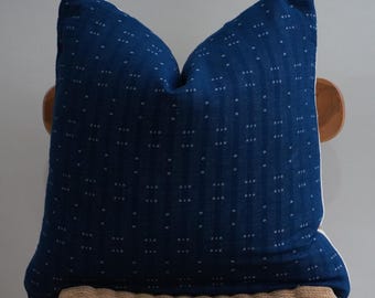Handwoven Indigo Pillow Cover | Modern Boho Cushion (20x20)