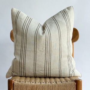 Handwoven Hmong Hemp Pillow Cover: Brown Striped Farmhouse Decor (20x20)