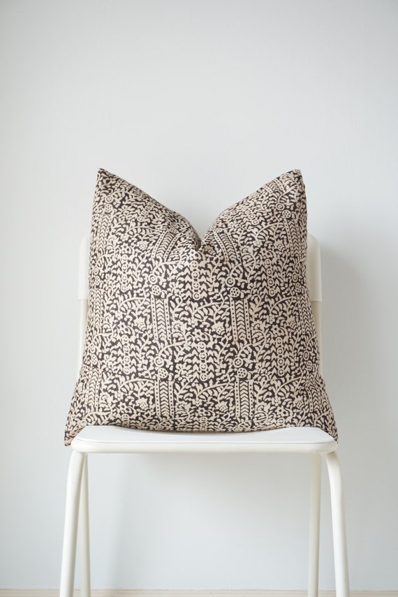 Block Print Pillow Cover: Floral Batik, Ethnic Farmhouse Decor (20" x 20")