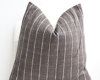 Grey Brown neutral Striped Woven Pillow Cover