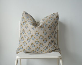 Block Print Pillow, Floral Pillow, Botanical Pillow, Boho Pillow, Decorative Pillow, Farmhouse Decor