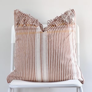 Handwoven Hmong Hemp Pillow Cover: Brown Striped Boho Decor