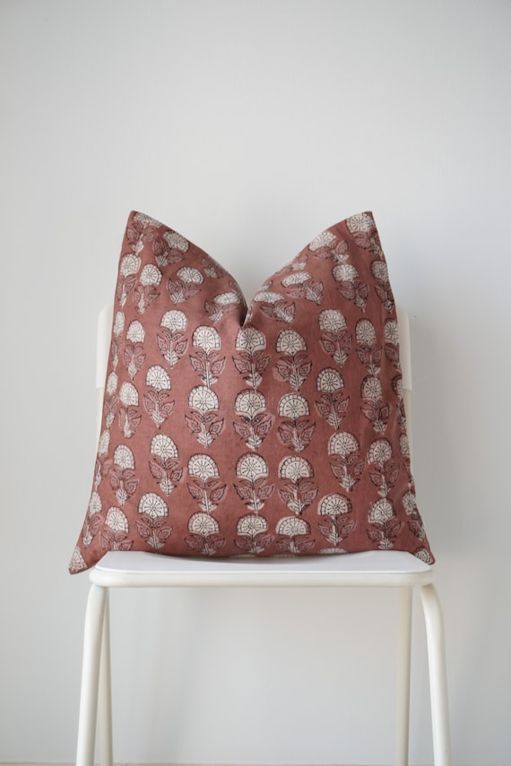 Block Print Pillow, Floral Pillow, Botanical Pillow, Boho Pillow, Decorative Pillow, Farmhouse Decor