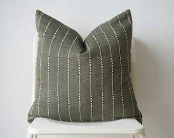 Olive Green Striped Pillow, Green Pillow, Home Decor, Decorative Pillow, Christmas Decor