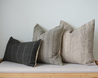 Juego de fundas de almohada en verde salvia y oliva: decoración para el hogar tejida a mano