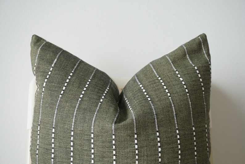 Olive Green Striped Pillow, Green Pillow, Home Decor, Decorative Pillow, Christmas Decor image 2