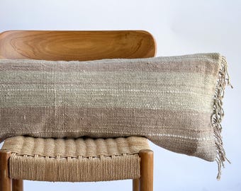 Neutral Lumbar Pillow Cover for Sofa, Textured Boho Cushion, Minimalist Beige Throw Pillow for Couch & Bed 14”x36”