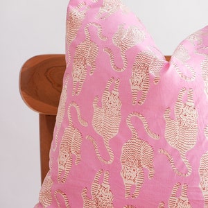 Block Print Pillow Cover: Pink Tiger, Boho Farmhouse Decor