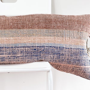 Handwoven Lumbar Pillow Cover: Vintage Karen Batik Hemp, Boho Farmhouse Decor