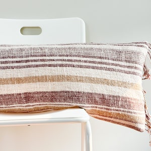 Handwoven Lumbar Pillow Cover: Vintage Karen Tribal Hemp, Fringes