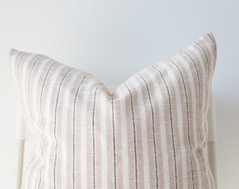 Hmong Batik Pillow Cover: Neutral Striped Boho Decor (20" x 20")