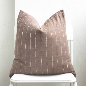 Brown Cream Striped Woven Pillow Cover