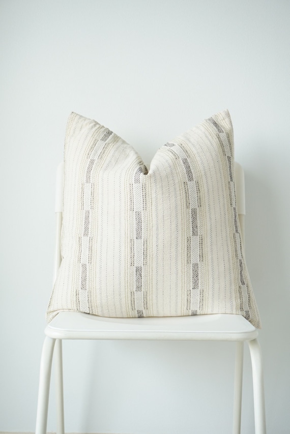 White Black Green Striped Pillow Cover