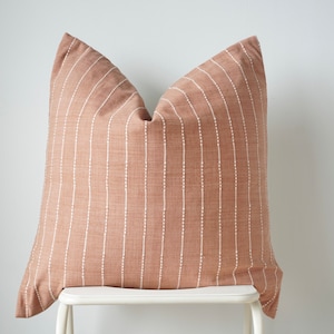 Terracotta peach Striped Woven Pillow Cover