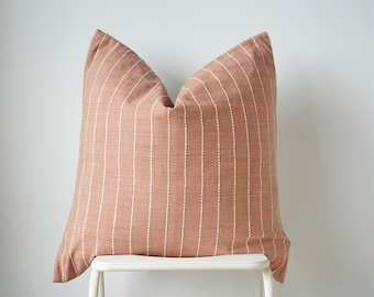 Terracotta peach Striped Woven Pillow Cover