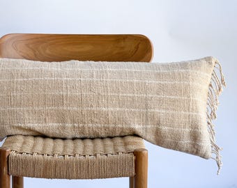Neutral Lumbar Pillow Cover for Sofa, Textured Boho Cushion, Minimalist Beige Throw Pillow for Couch & Bed 14”x36”