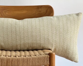 Woven Lumbar Pillow Cover: Green Cotton Boho Home Decor (14" x 36")