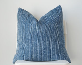 blue navy hemp Woven Pillow Cover