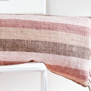 Handwoven Lumbar Pillow Cover: Vintage Karen Batik, Hemp Fringes
