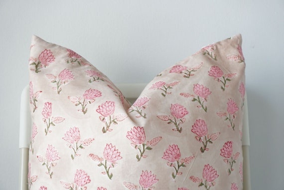 Block Print Pillow Cover: Floral Batik, Boho Farmhouse Decor