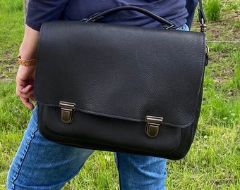 Cartable pour le bureau et l'école, cuir véritable en plusieurs couleurs