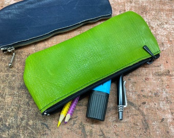 Flat leather pencil case with zipper, pencil case, leather pencil case, cosmetic bag