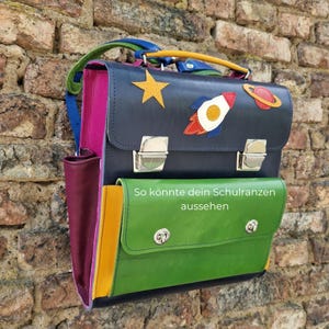 Cartable en cuir, cuir naturel, fabriqué individuellement pour vous, sans chrome, sac, sac en cuir, coloré, sac à dos, Waldorf, école primaire