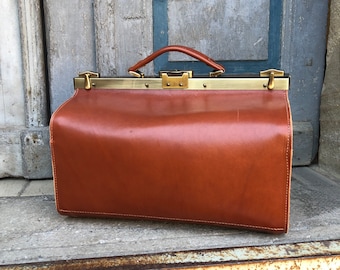 Leather doctor's bag, midwife's bag, handle bag for midwife or doctor, doctor's weekender, REAL LEATHER, handcrafted