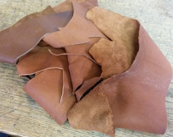 Leather sections made from vegetable tanned bag leather, brown leather