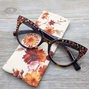 Crystal Rhinestone Cat Eye Reading Glasses +1.75, Stylish Bling Fall Eyeglasses, Soft Protective Case