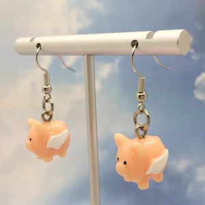 Pig Earrings, When Pigs Fly Earrings, Flying Pig Charm Earrings, Shepherd Hook Earrings