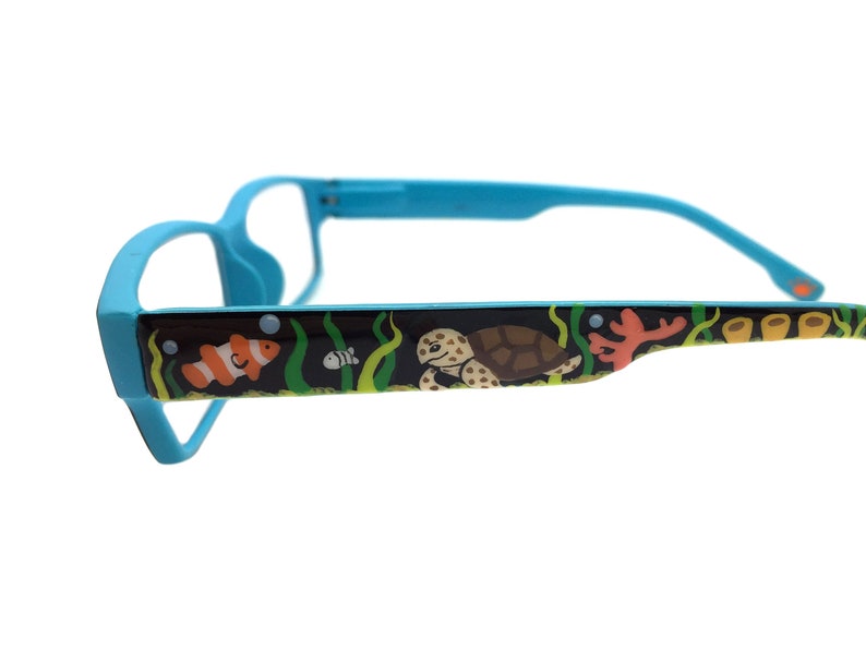 Hand Painted +1.50 Reading Glasses Eyeglasses Coral Sea Turtle Readers +1.5 Seaweed Blue Bubbles Fish