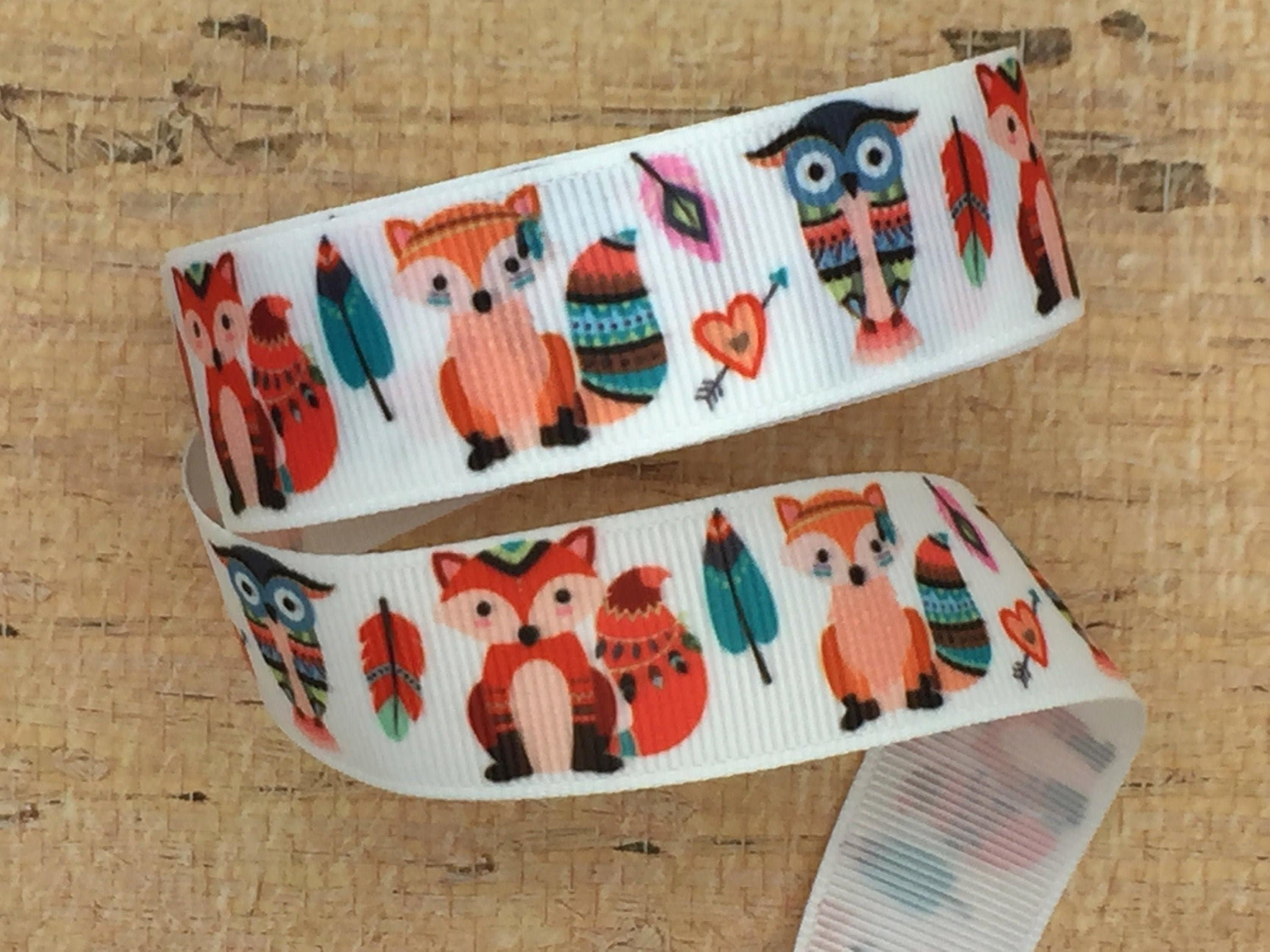 Fox Ribbon Owl Ribbon Feather Ribbon Grosgrain Ribbon Etsy