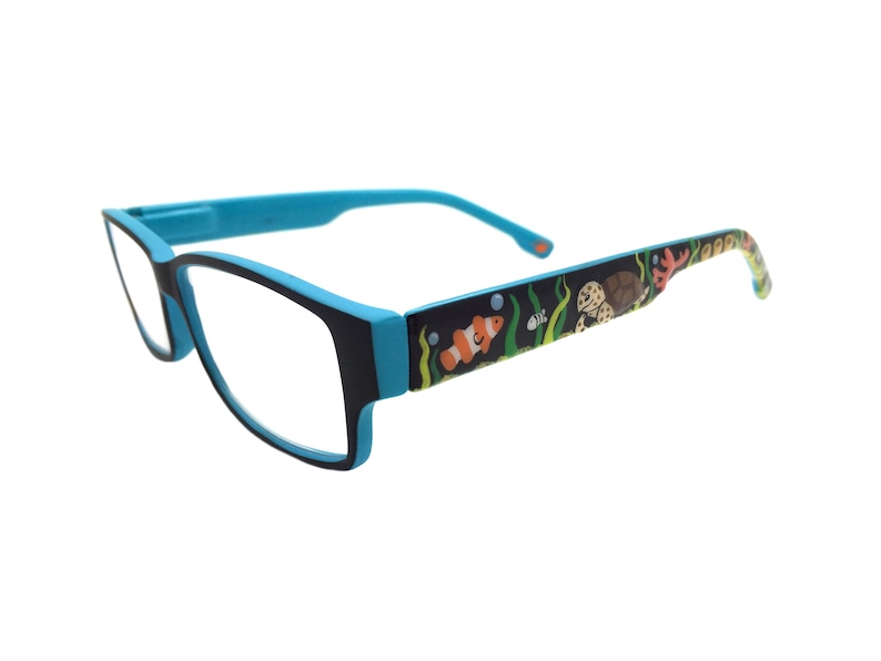 Hand Painted +1.50 Reading Glasses Eyeglasses Coral Sea Turtle Readers +1.5 Seaweed Blue Bubbles Fish