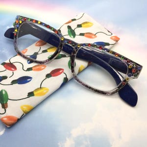 Bling Reading Glasses +1.25, Crystal Embellishments, Christmas Lights Eyeglass Case, Sparkly Readers, Cute Eyeglasses, Holiday Gift for Her